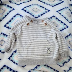 0-3 Carter's grey striped fleecy sweater penguin